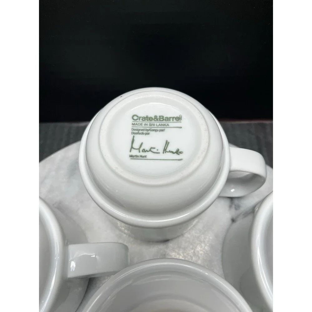 Crate & Barrel Logan White Stacking Coffee Mugs Designed By Martin Hunt 6 Pc Set